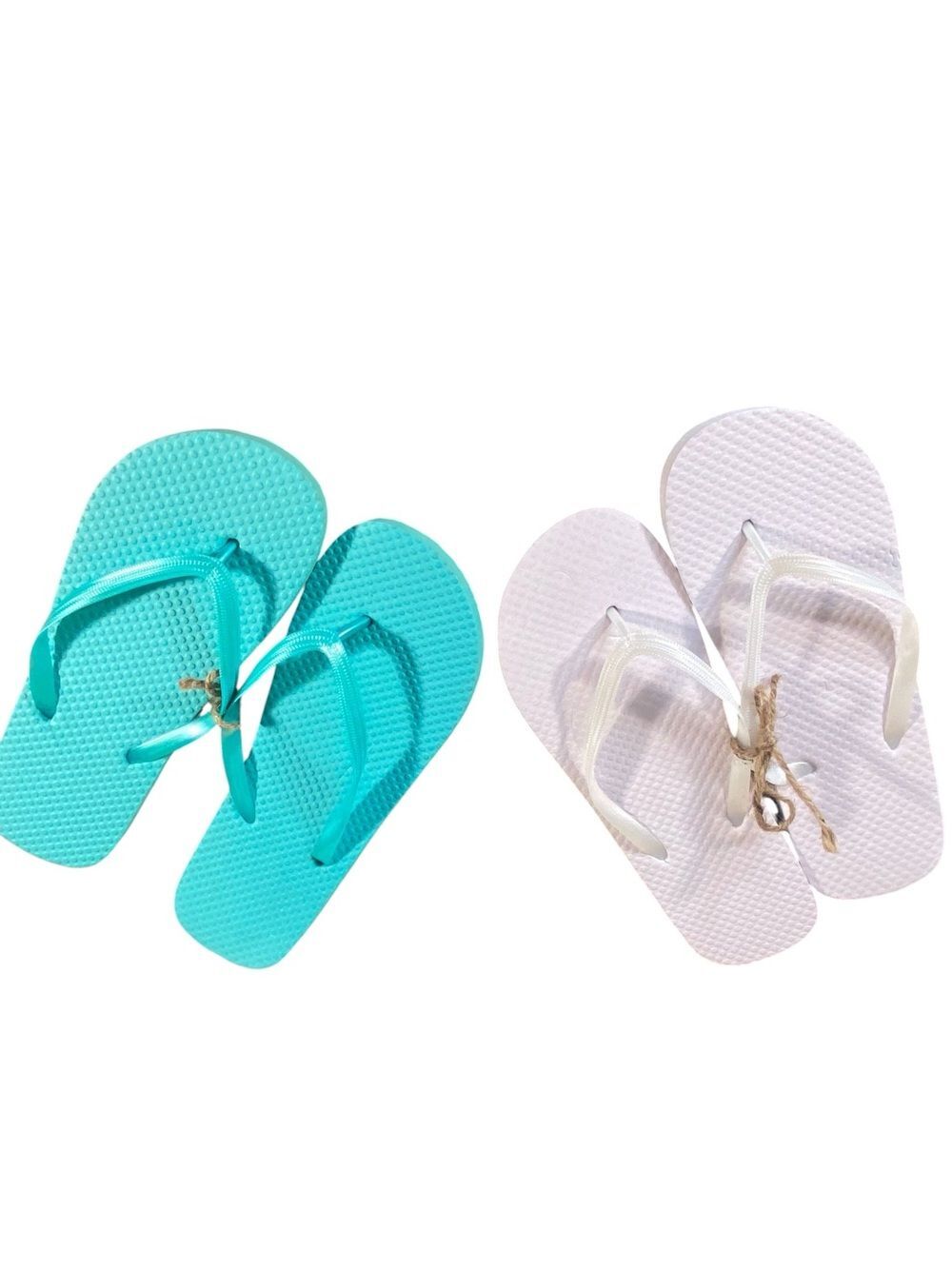 Two Pair of Classic Flip Flops in Aqua and White Summer Sandals Womens Size 7/8
